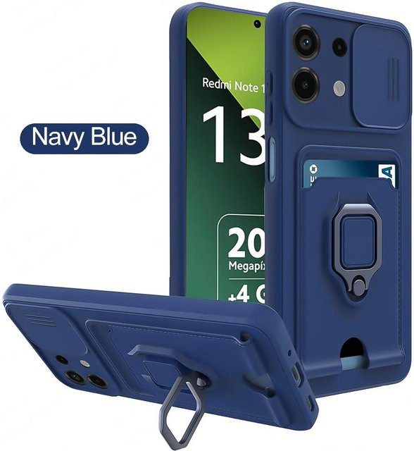 Magnetische Handyhülle mit Kamera-Schiebefenster und Kartenfach für Xiaomi Redmi Note 13 12 11 10 Pro Plus sowie Redmi 13C 12C 10C in Blau - Bild 1