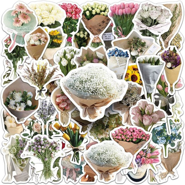 50 Stück Cartoon Blumen Bouquet Aufkleber in Multicolour für Telefon, Laptop und DIY-Projekte - Bild 1