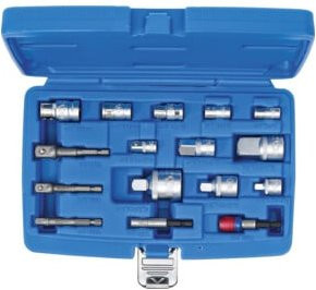 BGS Bit-Adapter- und Steckschlüssel-Adapter-Satz, 16-teilig, blau, Edelstahl - Bild 1