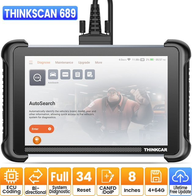 THINKCAR Thinkscan 689 Diagnosegerät in Schwarz mit 34 Reset-Funktionen, ECU-Codierung, aktivem Test sowie CANFD und DOIP Unterstützung für Vollsystem-Diagnosen via OBD2 - Bild 1