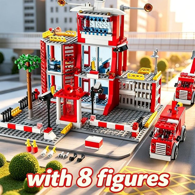 Linyi toy Feuerwehr Station Gebäude Blöcke bunte Set - Bild 1