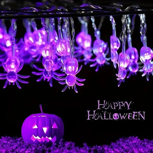 Peach Forest Halloween LED Spinne Lichterkette mit 20 Lichtern, batteriebetrieben, Multicolor, dekorative Hängeleuchte für Schlafzimmer und Zuhause - Bild 1