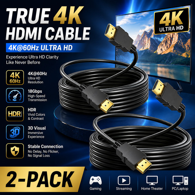 YYTEEK 2er-Pack HDMI 2.0 Kabel in Schwarz mit 18Gbps, 4K60Hz, 2K und ARC Unterstützung - Bild 1