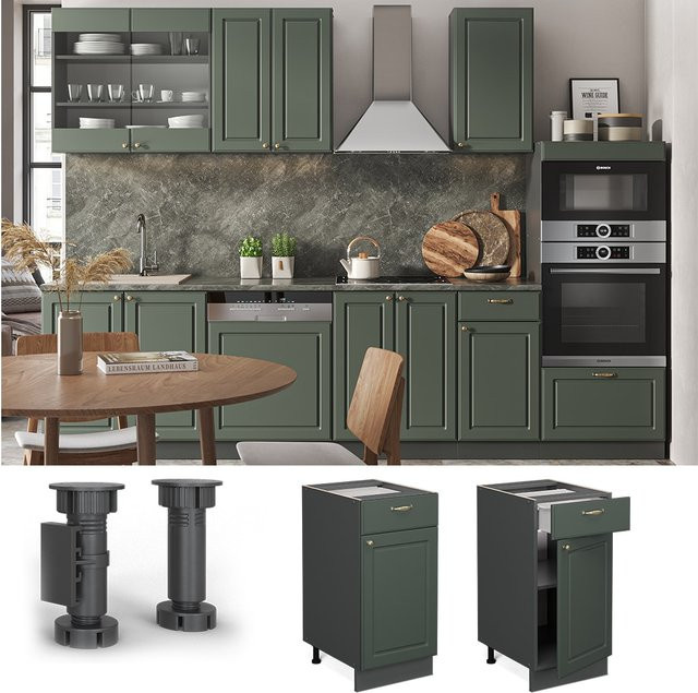 Vicco Schubunterschrank Fame-Line Landhaus Stil in Anthrazit Grün-Gold mit Drehtür und Schublade Breite: 40 cm - Bild 1