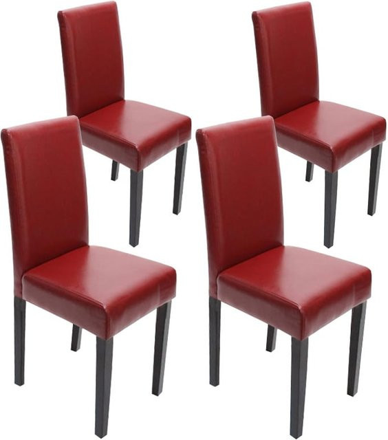 4er-Set MCW Esszimmerstühle Littau aus Leder in Rot mit dunklen Beinen - Bild 1