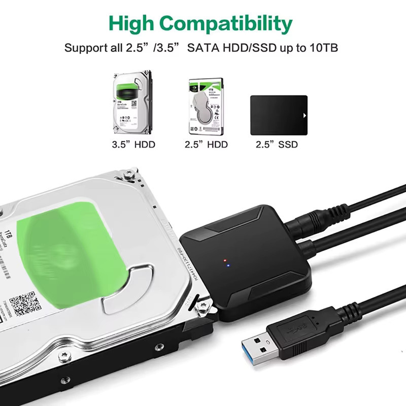 Congdi USB 3.0 zu SATA Adapterkabel für 3,5 und 2,5 Zoll SSD HDD, unterstützt UASP, Farbe: Schwarz - Bild 2