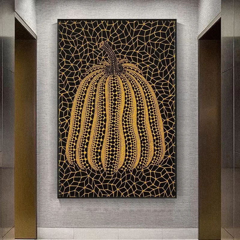 Potdemiel Abstrakter Kürbis Leinwandgemälde Gelb Moderne Wandkunst für dein Wohnzimmer - Bild 1