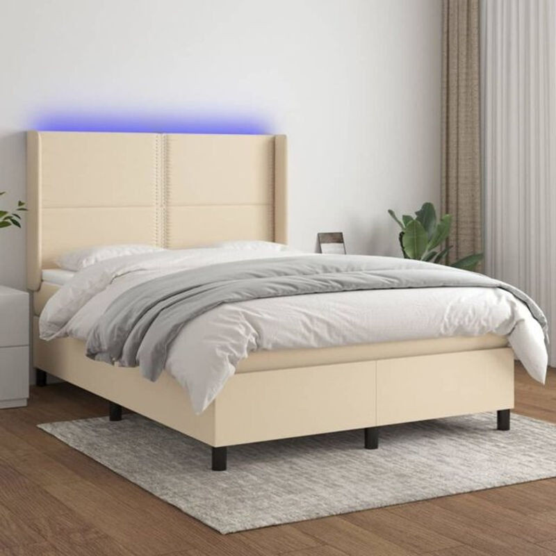 vidaxl Boxspringbett mit Matratze und Leder in Creme, Breite: 140 cm, Länge: 200 cm, Stoff und Holzwerkstoff, Modern - Bild 1