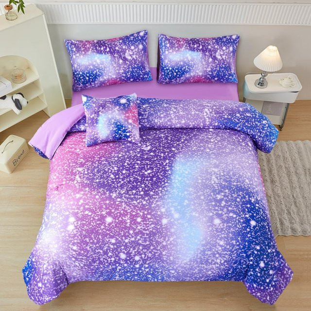 Flauschiges Mädchen-Bettwäscheset mit Regenbogen- und Sternen-Design in Multicolour, bestehend aus Bettbezug und Kissenbezug aus Mikrofaser, B/H: 240 x 210 cm - Bild 1