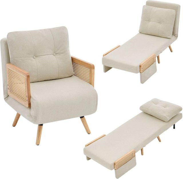 Merax 3in1 Schlafsessel und Gästebett in Beige mit verstellbarer Rückenlehne und Armlehnen - Bild 1
