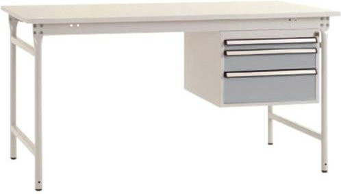 Manuflex BB5281.9006 Komplett-Beistelltisch BASIS stationär mit Melamin-Platte und Gehäuse-Unterbau in Weiß und Silber, B/T/H: 150 x 80 x 78 cm - Bild 1