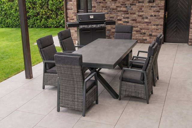 Hartman Nova Garten-Essgruppe aus Aluminium, Polyrattan und Glaskeramik mit 6 Sesseln, anthrazit/grau, ausziehbar, B/T/H: 220 bis 280 x 100 cm - Bild 1