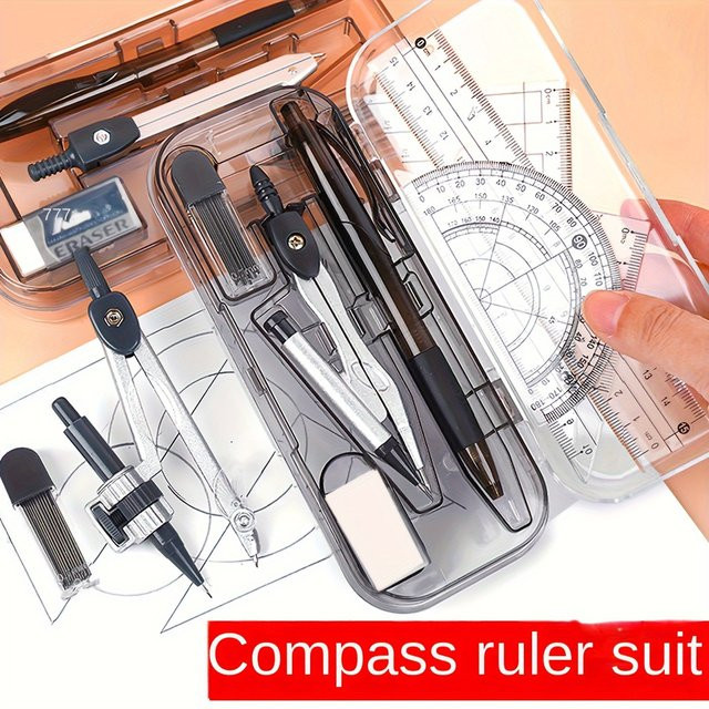 7-teiliges Schreibwaren-Set mit Zirkel und Lineal für Schule und Büro, 2 Sets inklusive Radiergummi - Bild 1
