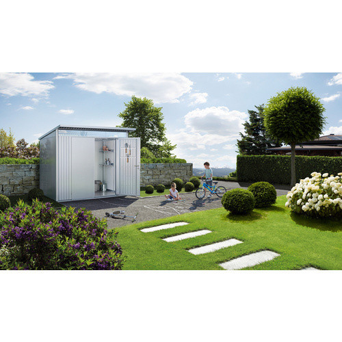 BIOHORT Gerätehaus AvantGarde aus Stahl in Silber mit Pultdach und Doppeldoor, B/H/T: 257 x 218 x 177 cm - Bild 2