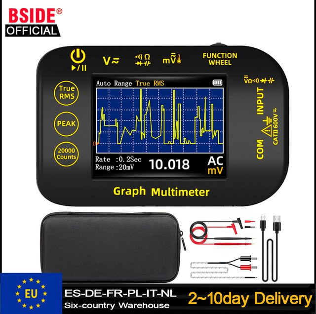 BSIDE S450 Grafisches Digitalmultimeter Datenaufzeichnungsgerät in Schwarz mit Akku für Photovoltaik und Bergbau, TRMS Voltmeter und Tester für Spannung, Temperatur, Widerstand sowie Kapazität und Diode - Bild 1