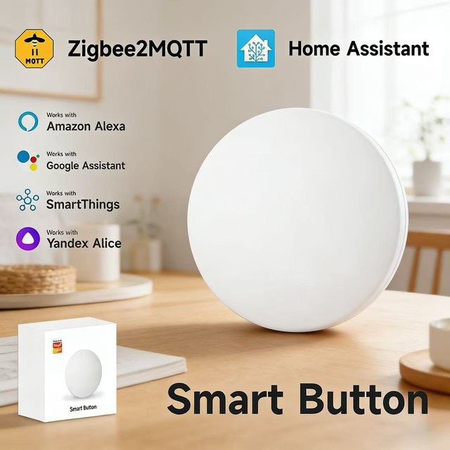 iHseno Zigbee 3.0 Smart Button Szenenschalter Drahtlose Ein-Tasten-Fernbedienung in Weiß für Smart Home Automatisierung mit Alexa und Google Home - Bild 1