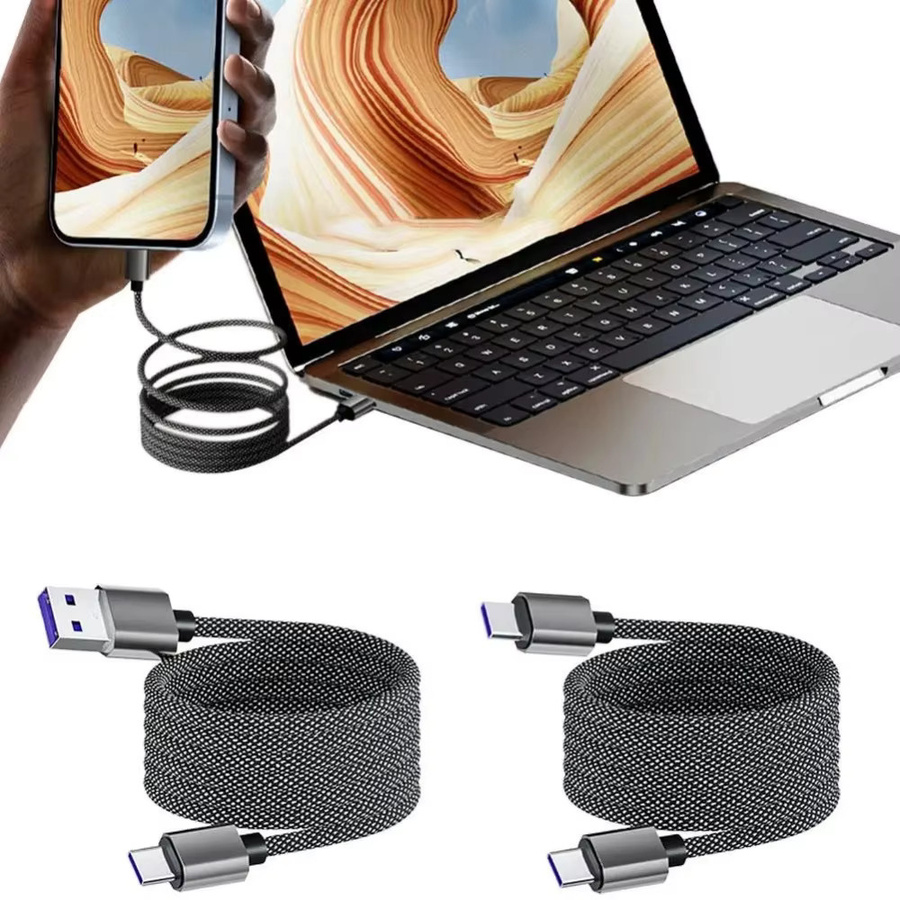 Magnetisches 65 W USB-C Schnellladekabel USB-A auf Typ-C in Schwarz für Mobiltelefone wie iPhone, Xiaomi, Samsung und Huawei - Bild 3