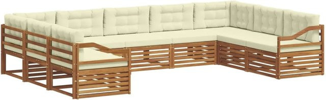 vidaXL Sofagarnitur 9-teilig aus Massivholz Akazie in Natur und Creme mit U-Form und abnehmbaren Kissen - Bild 1