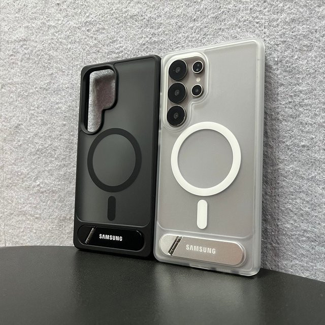 Transparente Handyhülle mit Halterung für Samsung Galaxy S26 S25 S24 S23 Ultra Plus, magnetische Schutzhülle kompatibel mit kabellosem Laden, Farbe: Transparent/Grau - Bild 1