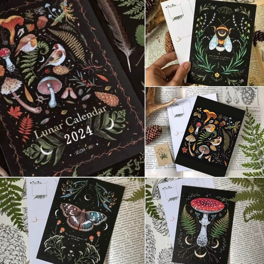 Dark Forest Mondkalender Wandkalender mit Illustrationen von Tieren, Pflanzen und Monden in Multicolor - Bild 2