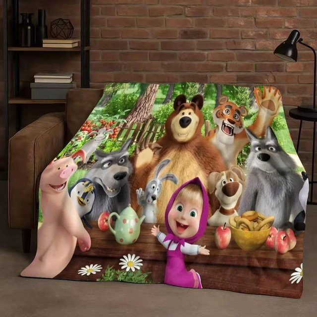Mascha und der Bär Flanelldecke mit Cartoon-Design, ultraweiche Plüschdecke für Kinder, Mehrfarbig, B/B: 75 x 90 cm - Bild 1