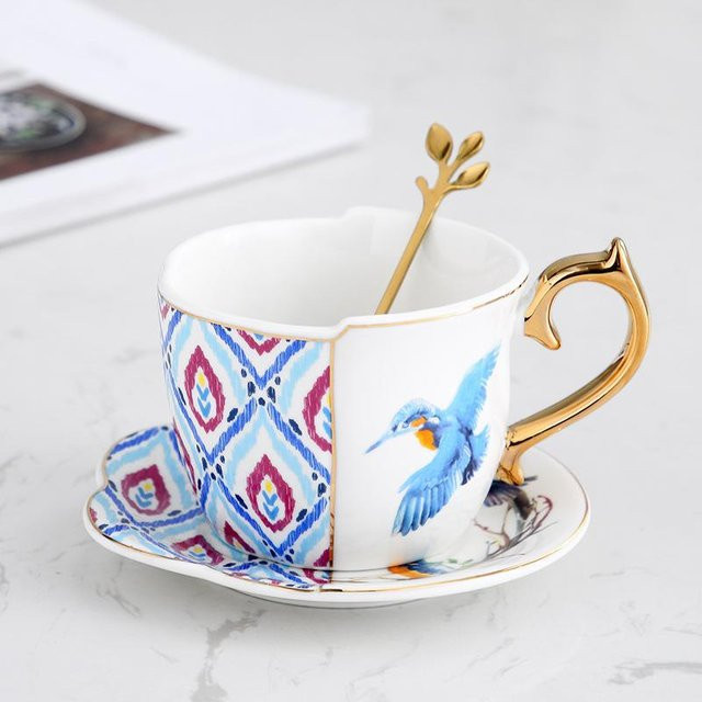 Kaffeetasse und Untertasse aus Keramik im nordischen pastoralen Stil von Yiran Furniture, Schwarz-Gold, 250 ml - Bild 1