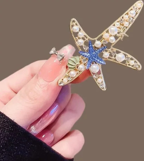 HIYAYZ Seestern Haarnadel mit Perlen und Strass, Damen - Bild 1