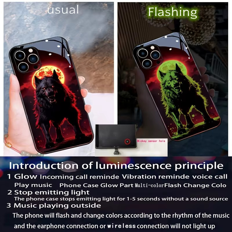 LED Handyhülle Flame Black Wolf Rhythm Flash Glow für Xiaomi Redmi Note 15 Pro 5G, Redmi Note 14, 13, 12 und POCO F7 Pro Ultra - Bild 1