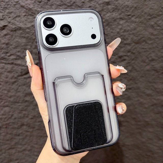 Stoßfeste iPhone Handyhülle mit Kartenhalter und Glitzer-Effekt in Transparent oder Schwarz für iPhone 17 16 15 14 13 Pro Max und 17 Air - Bild 1