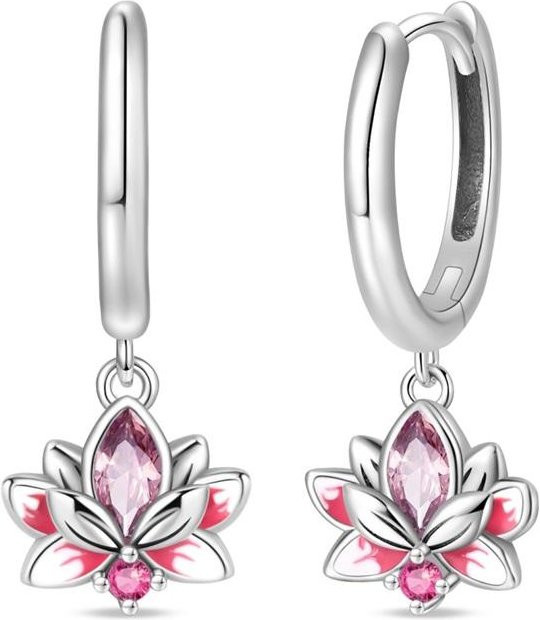 Ohrringe 925 Silber, Rosa Lotus, Zirkonia, Damen - Bild 1