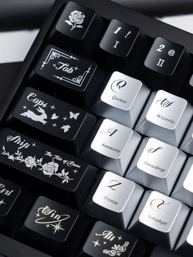 Venit Keys Night Butterfly Tastenkappen im Cherry-Profil für mechanische MX-Tastaturen, Schwarz und Silber, glänzend UV-PC-Material - Bild 7