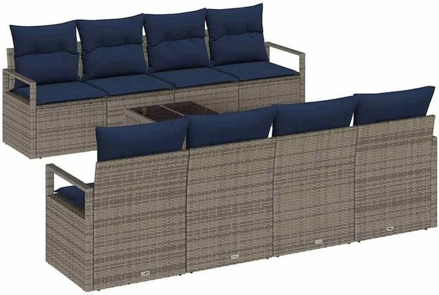 vidaXL Sofa Set aus Poly Rattan in Grau und Blau mit 7-teiligem Zubehör und Kissen - Bild 1