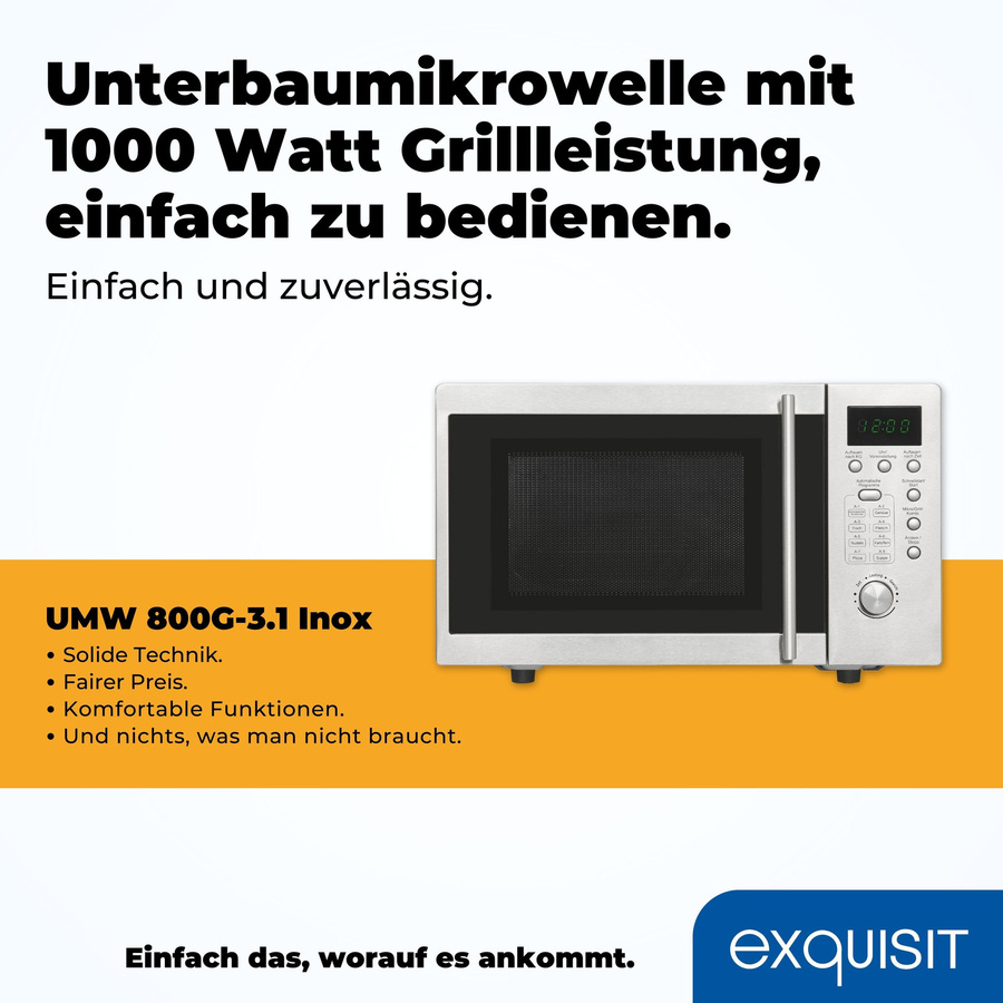 Exquisit Unterbau-Mikrowelle UMW 800G-3.1 in Silber/Inox - Bild 3