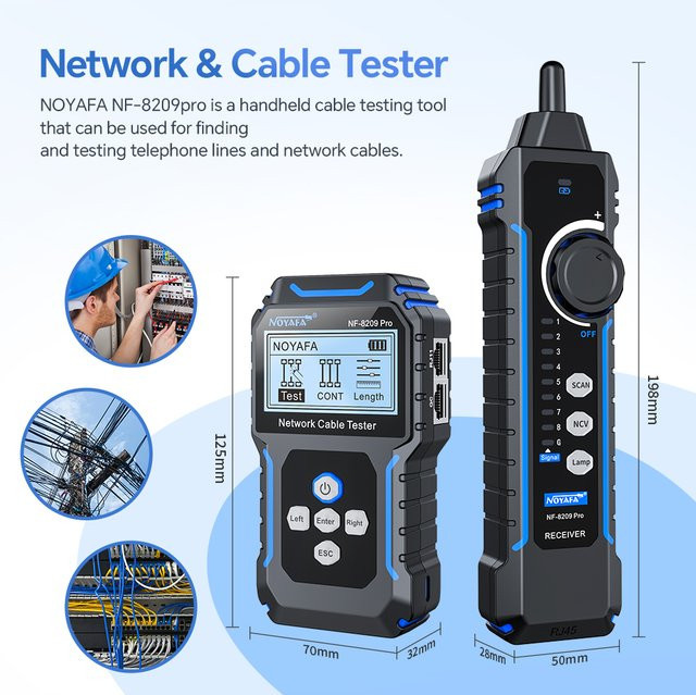 NOYAFA NF-8209Pro Netzwerkkabeltester mit Kabeltracker für Cat5 Cat6 PoE und Längendurchgangsprüfung sowie NCV in Schwarz - Bild 1