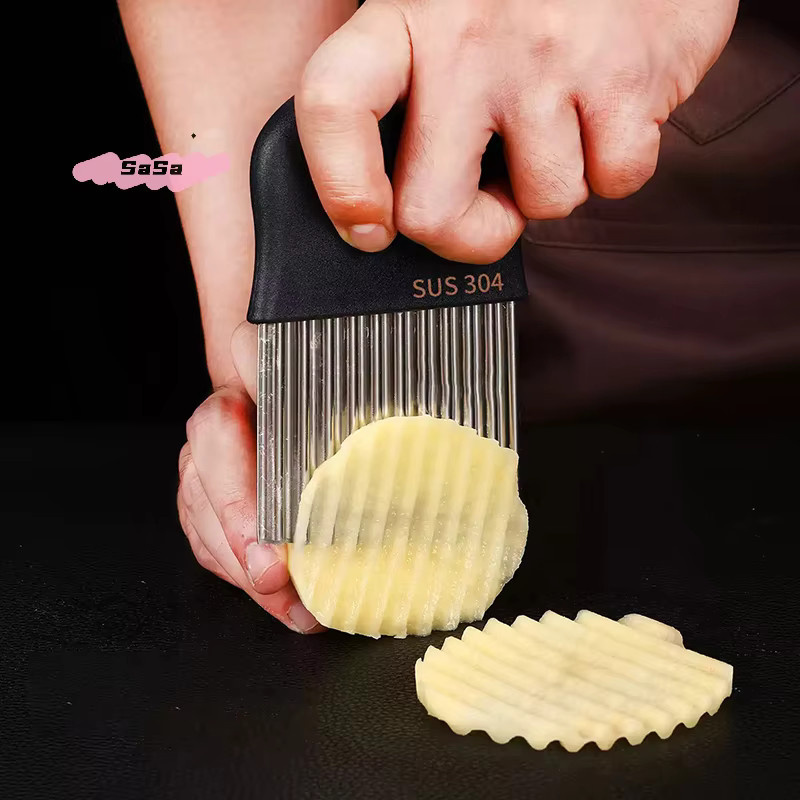 YOWEI Mandoline Kartoffelchip-Schneider aus Edelstahl in Silber für Gemüse, Obst und Teig mit Wellenschneider - Bild 4
