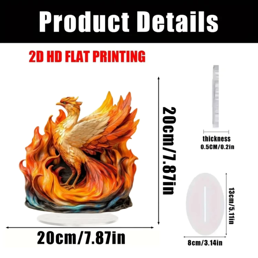 Phoenix & Mountain 2D flache Acrylplakette in Multicolor zur Tischdekoration für Zuhause, Büro oder Vitrine, Breite: 20,0 cm, Höhe: 20,0 cm - Bild 2