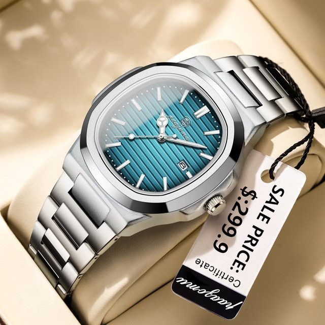 PAAZOMU Armbanduhr, Quarz, Edelstahl, Eckig, Datum, Wochentag, Herren - Bild 1