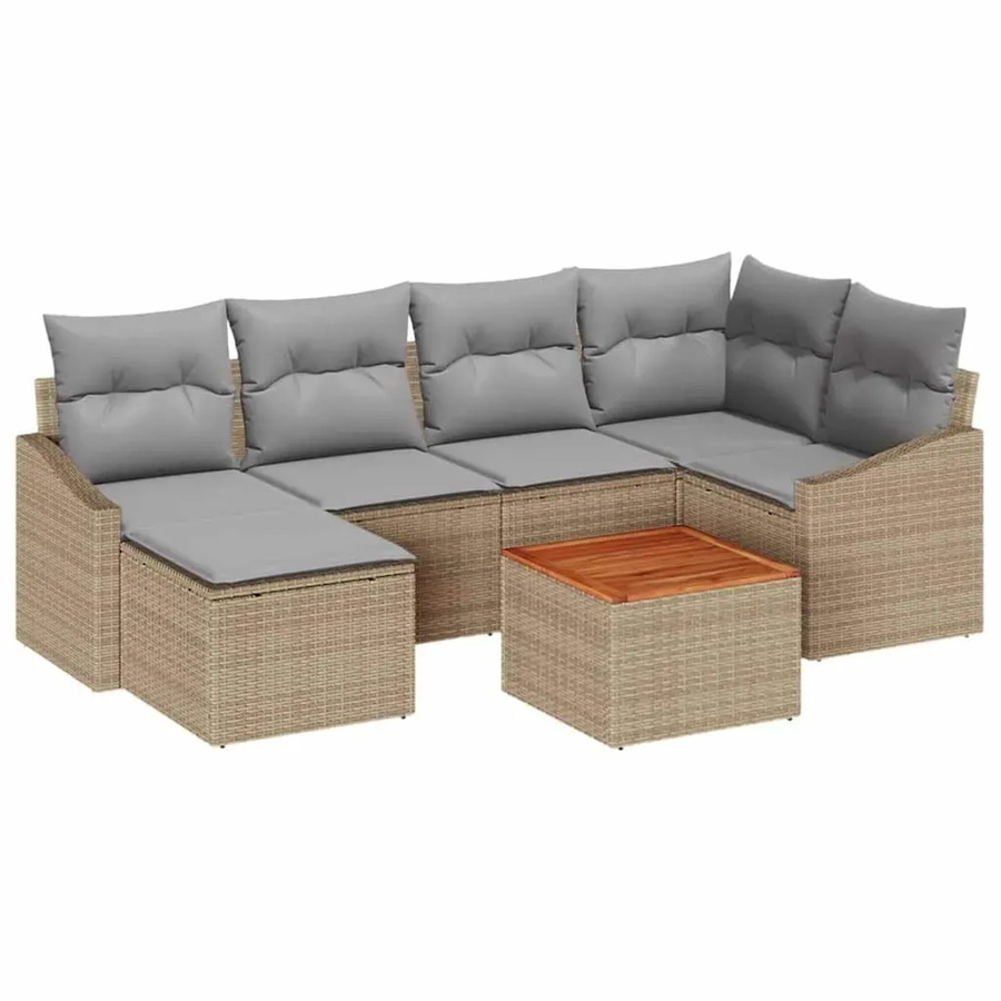vidaXL Garten-Sofa-Set 7-teilig aus Poly-Rattan und pulverbeschichtetem Stahl in Beige und Hellgrau mit Stauraum und Tisch - Bild 2