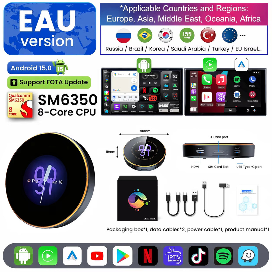 CarRocket Android 15.0 CarPlay AI Box 5G Lite mit 8GB RAM und 128GB ROM, Qualcomm 6350 8-Kern Multimedia-Videobox für kabelloses CarPlay und Android Auto, Schwarz - Bild 5