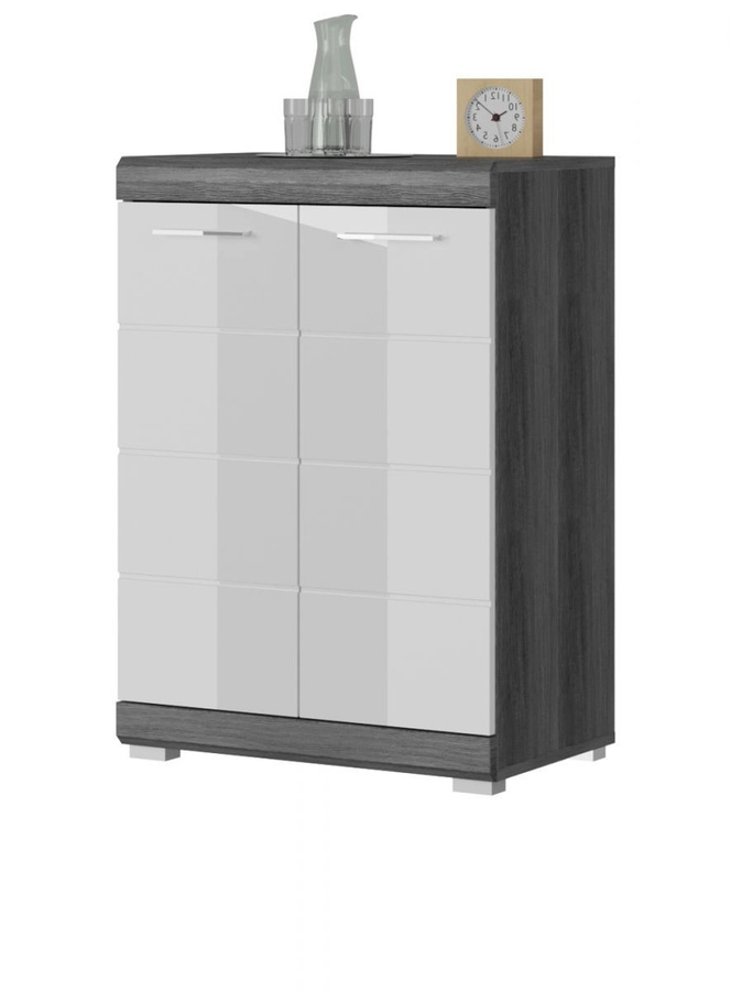 Kommode Shawn in Weiß Hochglanz und Rauchsilber Grau, Breite: 60 cm - Bild 1