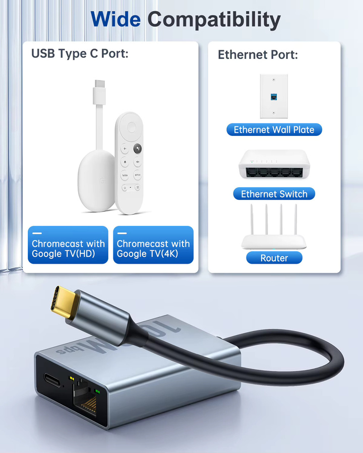 Google USB-C-auf-Ethernet-Adapter für Chromecast mit Google TV, 1000 Mbit/s Gigabit-Ethernet, Silber - Bild 2