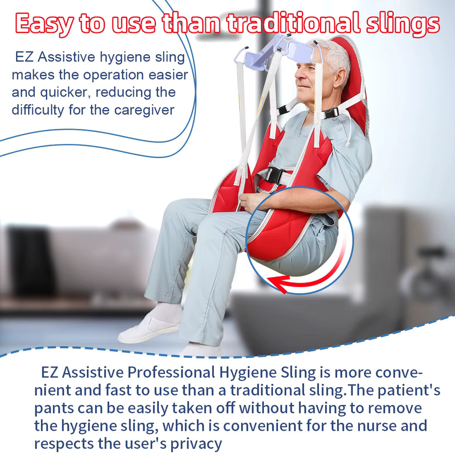 Ehucon Patient Harness Lift Hygiene Sling Toilettenhilfe mit Kopfstütze in Rot, Tragkraft 230 kg - Bild 3