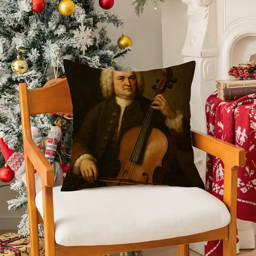 Klassischer Johann Sebastian Bach Kissenbezug aus Plüsch in Schwarz, quadratisch, Breite: 30 cm, Höhe: 30 cm - Bild 6