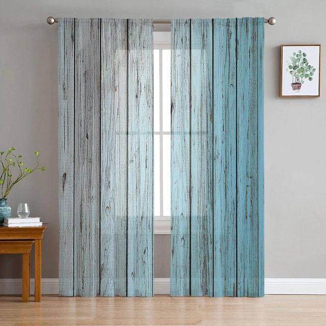 Yiran Furniture Art Line Transparenter Chiffon-Vorhang im Shabby-Chic-Stil, Blau, B: 135 cm, H: 115 cm - Bild 1