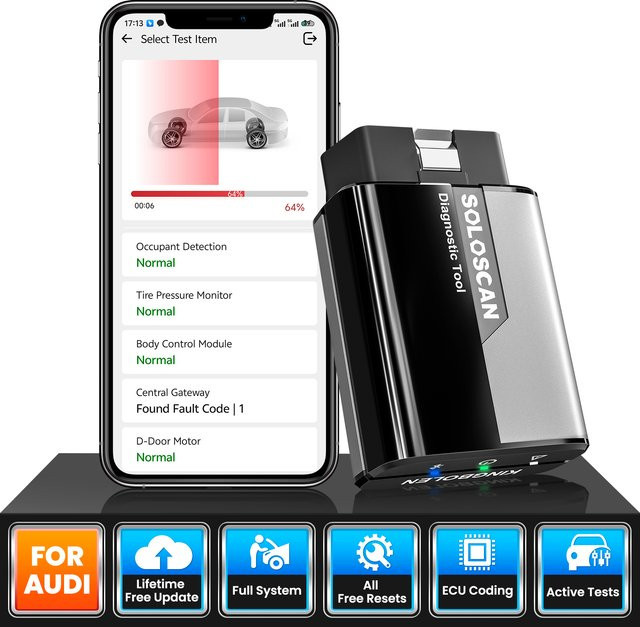 KINGBOLEN Soloscan OBD-Scanner mit Kabel für Audi, Volkswagen und Bentley, Allsystem-Diagnosegerät für iOS und Android, Schwarz - Bild 1