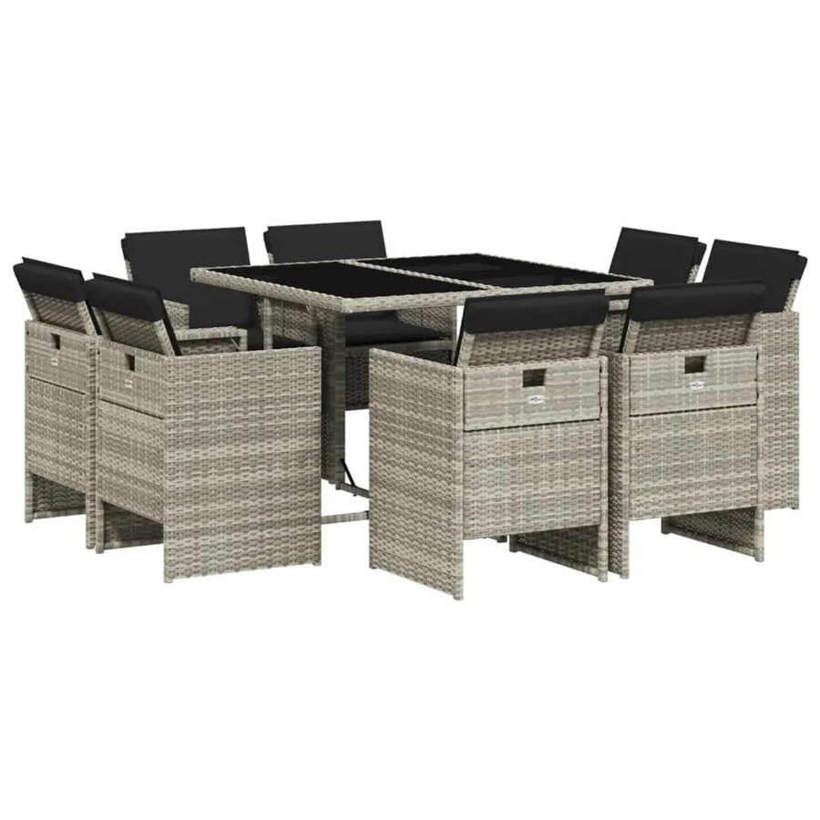 vidaXL 9-teilige Garten-Essgruppe aus Poly-Rattan mit Kissen in Anthrazit und Hartglas-Tischplatte - Bild 2