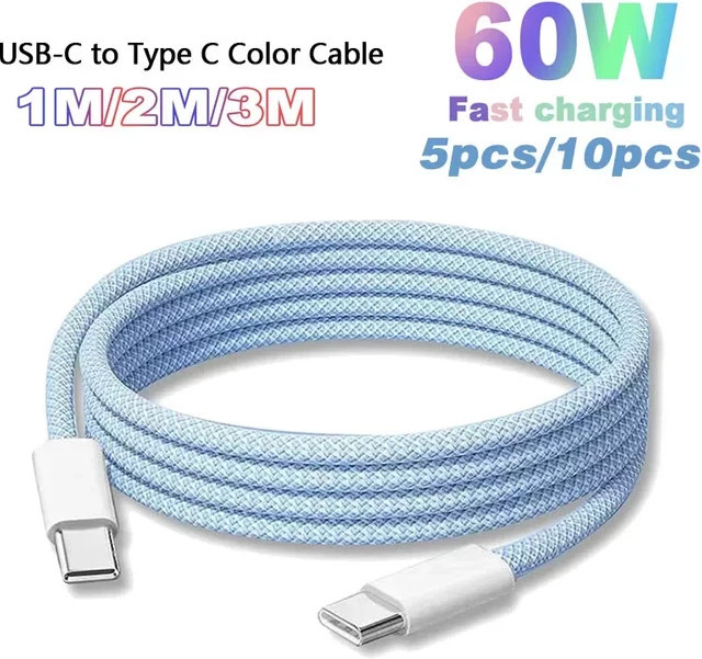 GeydrQ USB-C auf USB-C Schnellladekabel PD 60W mit buntem Geflecht für iPhone 16/15 Pro, Huawei, Xiaomi und Samsung - Bild 1