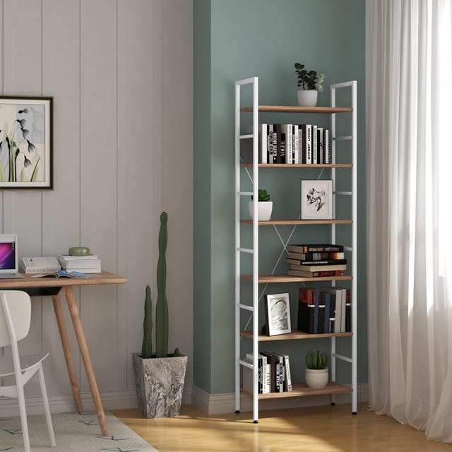 WOLTU 6-stöckiges Holzregal in Schwarz-Weiß als modernes Aufbewahrungsregal und Bücherregal-Organizer - Bild 1