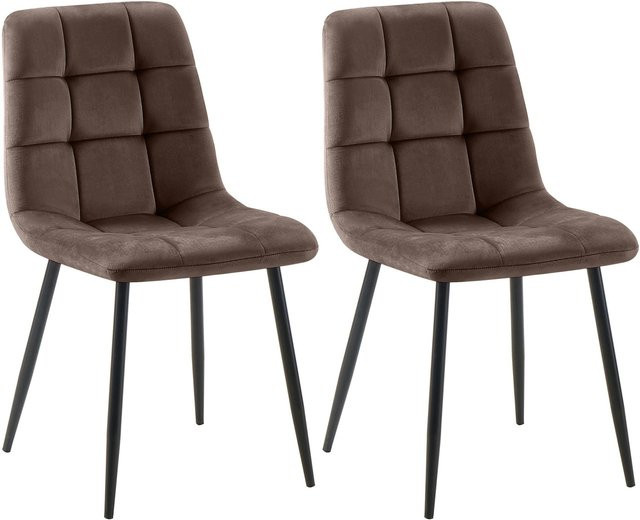 CLP 2er Set Esszimmerstühle Tilde, moderne Polsterstühle mit gestepptem Microfaser-Bezug und Metallgestell - Bild 1