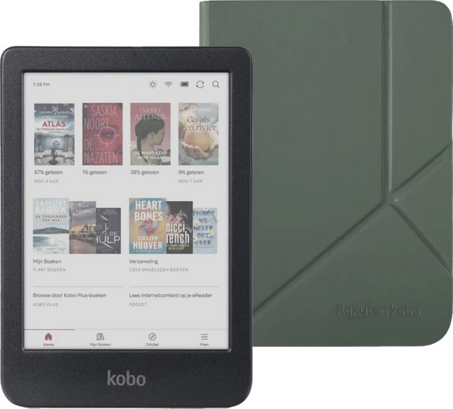 Kobo Clara Colour E-Ink E-Reader in Schwarz mit grünem Sleep Cover - Bild 1